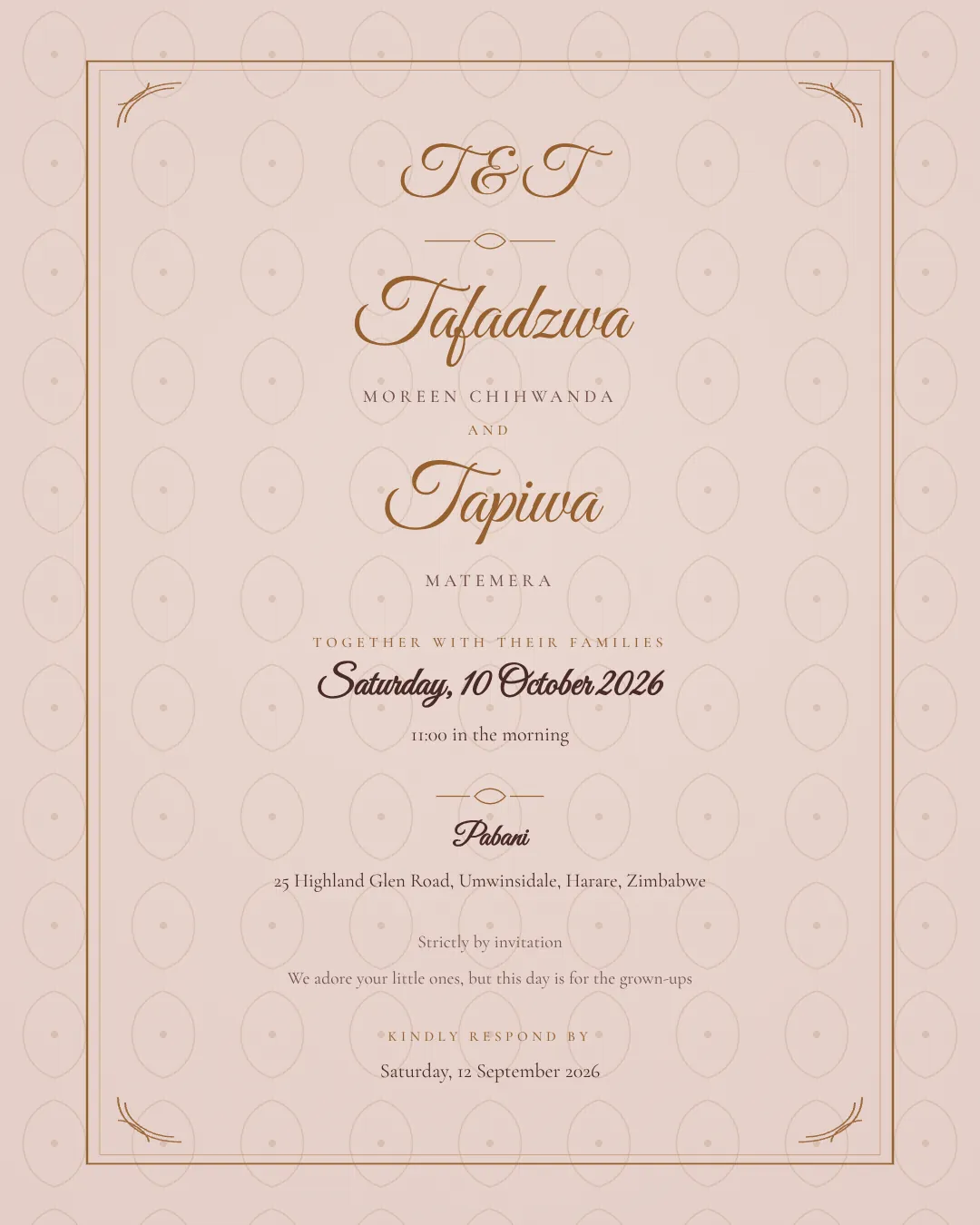 Blush Champagne wedding invitation design