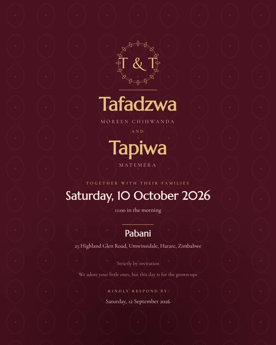 Crest Oxblood wedding invitation design