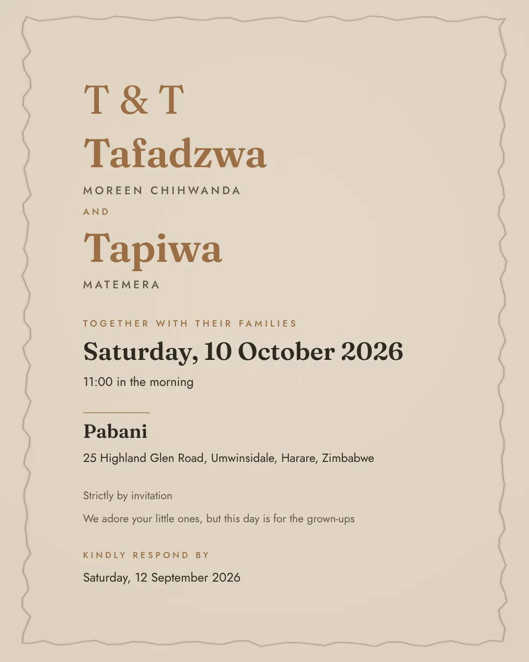 Deckled Sand wedding invitation design