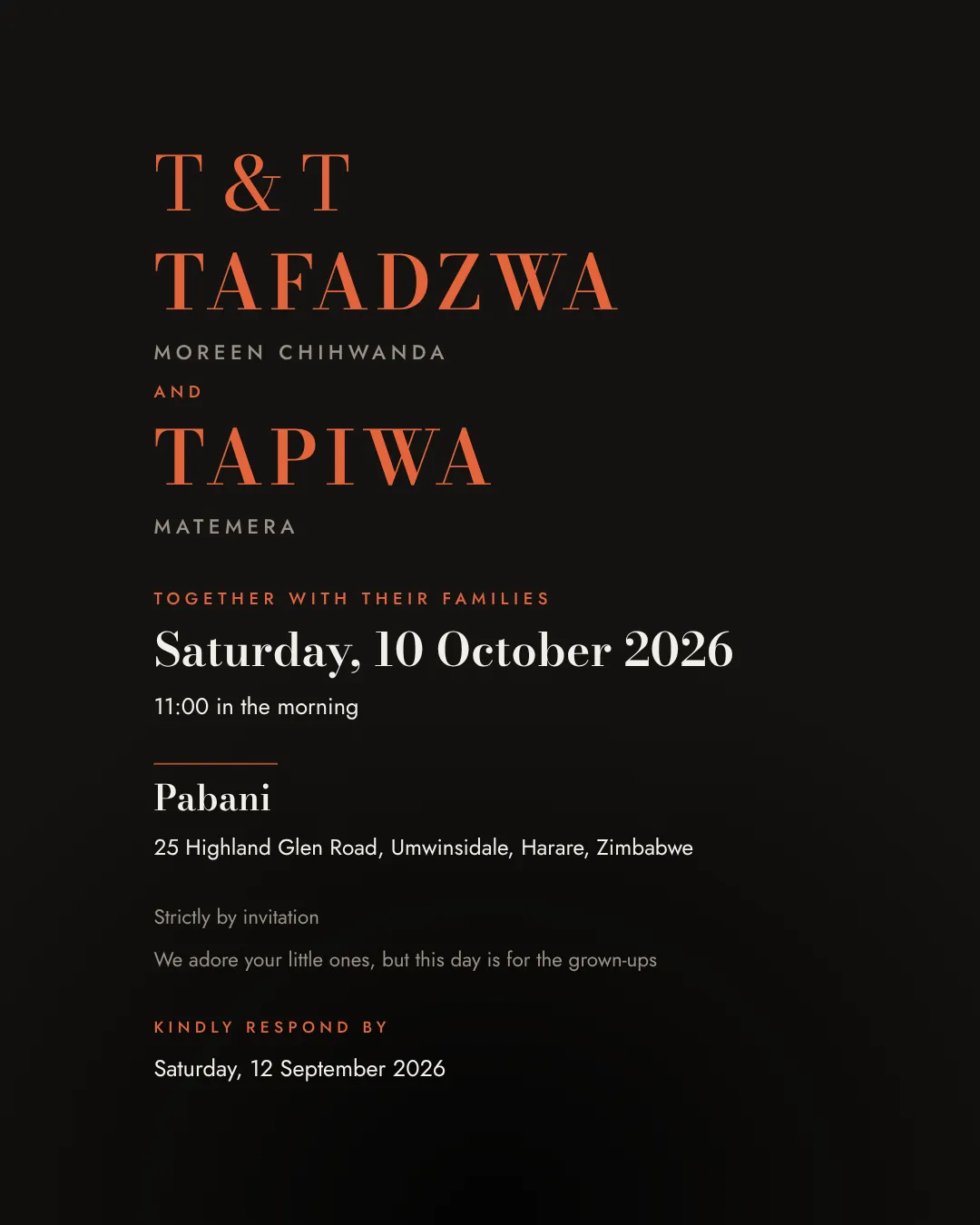 Editorial Noir wedding invitation design