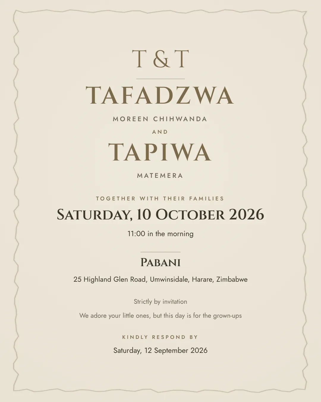 Letterpress Ecru wedding invitation design